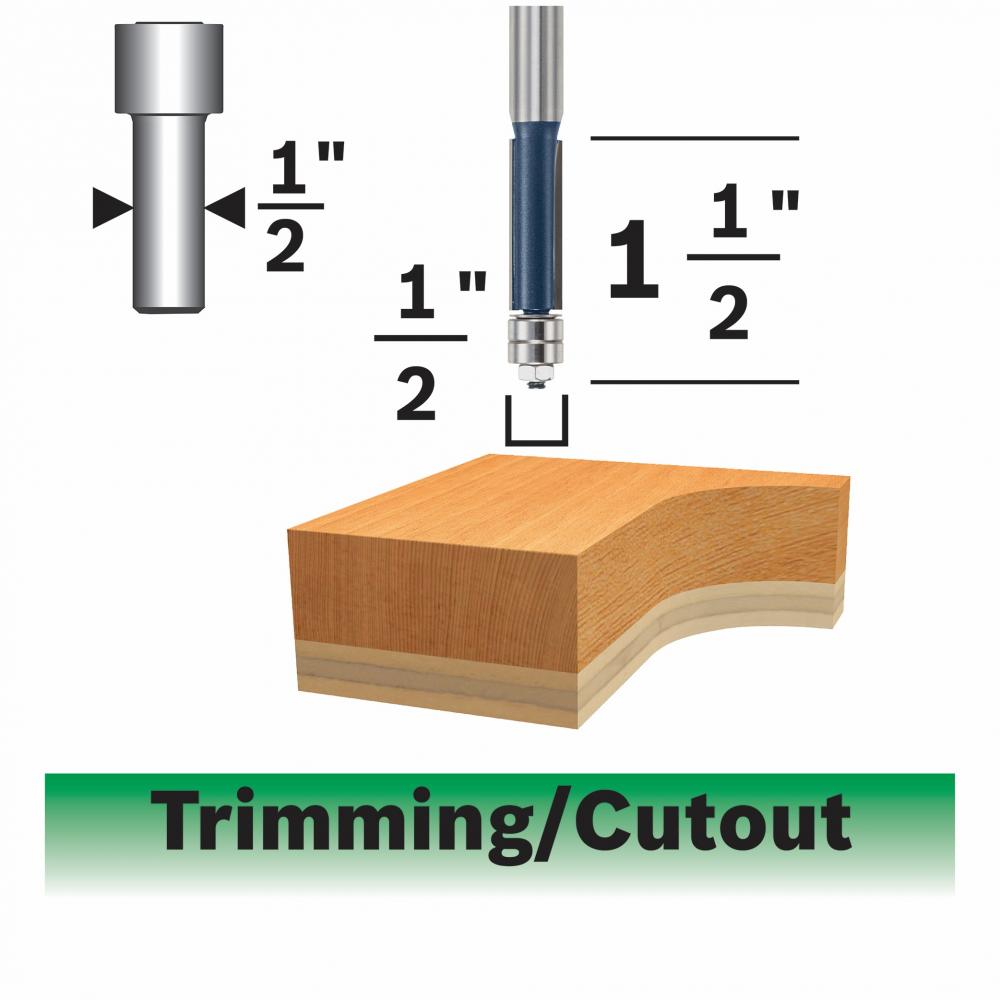 1/2 In. Template Trim Router Bit<span class=' ItemWarning' style='display:block;'>Item is usually in stock, but we&#39;ll be in touch if there&#39;s a problem<br /></span>