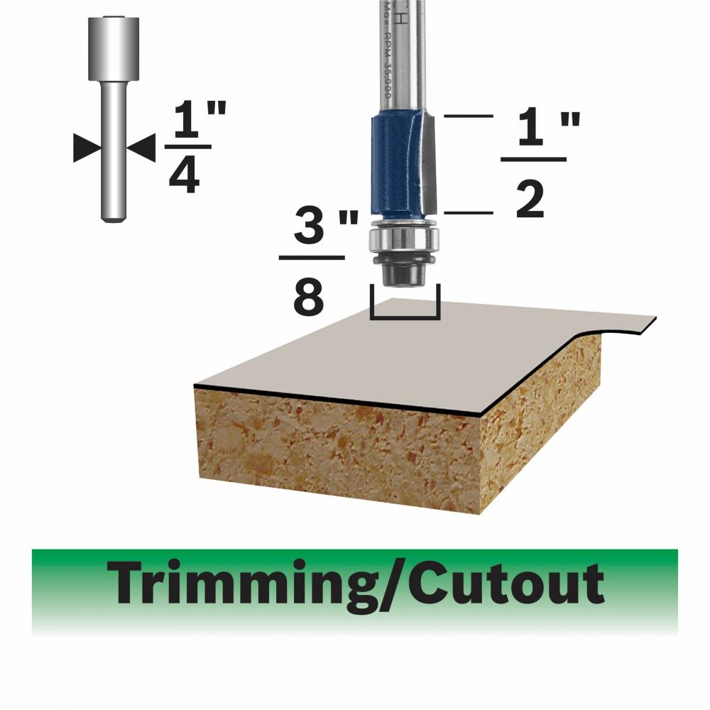 3/8 In. Flush Trim Router Bit<span class=' ItemWarning' style='display:block;'>Item is usually in stock, but we&#39;ll be in touch if there&#39;s a problem<br /></span>