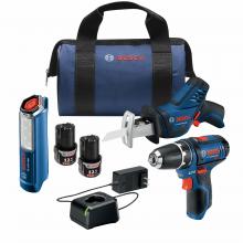 Bosch GXL12V-310B22 - 12V Max 3-Tool Combo Kit with 3/8" Drill/Driver, Pocket Reciprocating Saw and LED Worklight