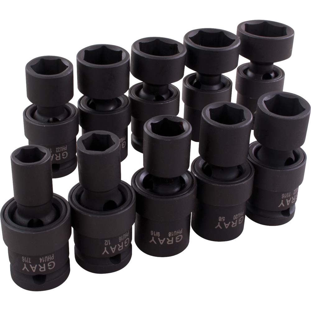 10 Piece 1/2&#34; Drive 6 Point SAE, Standard Impact Universal Joint Socket Set, 7/16&#34; - 1&#34;<span class=' ItemWarning' style='display:block;'>Item is usually in stock, but we&#39;ll be in touch if there&#39;s a problem<br /></span>