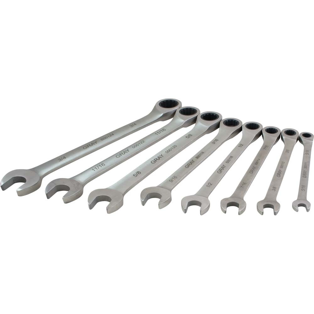 8 Piece SAE, Combination Fixed Head, Ratcheting Wrench Set, 5/16&#34; - 3/4&#34;<span class=' ItemWarning' style='display:block;'>Item is usually in stock, but we&#39;ll be in touch if there&#39;s a problem<br /></span>