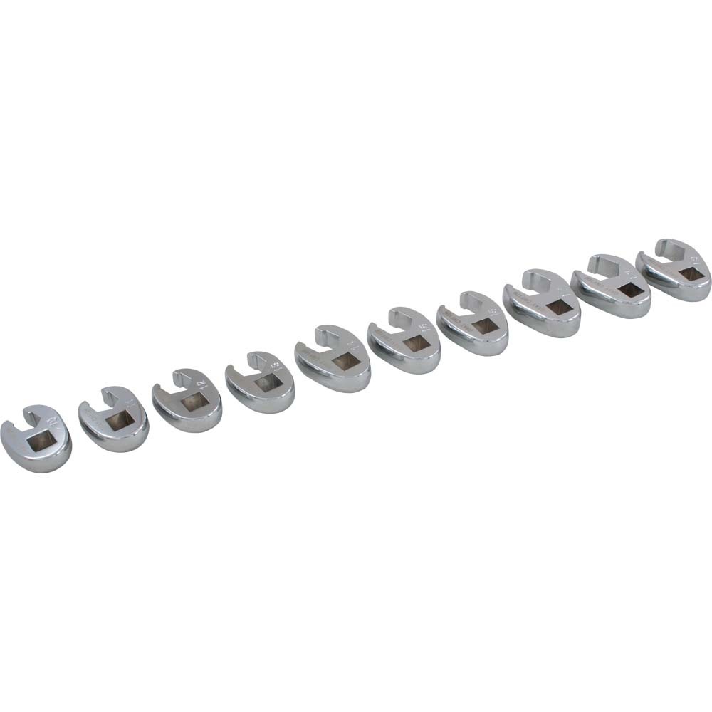 10 Piece 3/8&#34; Drive Metric, Mirror Chrome Flare Nut, Crow foot Wrench Set, 10mm - 19mm<span class=' ItemWarning' style='display:block;'>Item is usually in stock, but we&#39;ll be in touch if there&#39;s a problem<br /></span>