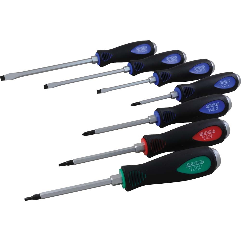 7 Piece Assorted Comfort Grip Screwdrivers Set, Slotted, Phillips & Square Recess<span class=' ItemWarning' style='display:block;'>Item is usually in stock, but we&#39;ll be in touch if there&#39;s a problem<br /></span>