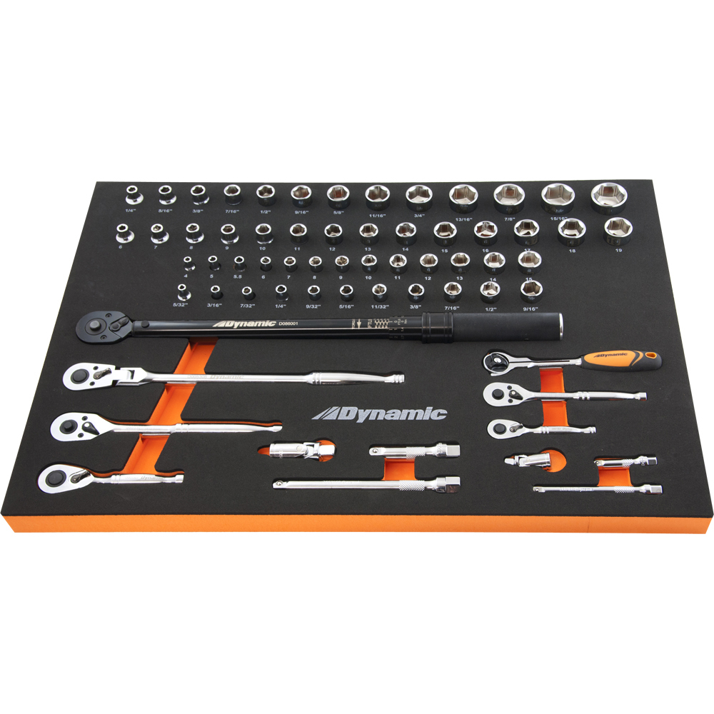 65 Piece 1/4&#34;, 3/8&#34; Drive Socket & Attachment and Torque Wrench Set With Foam Tool Organizer<span class=' ItemWarning' style='display:block;'>Item is usually in stock, but we&#39;ll be in touch if there&#39;s a problem<br /></span>