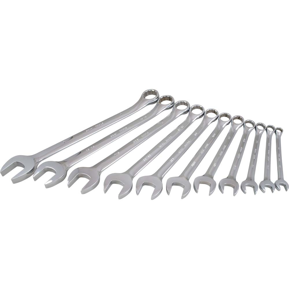11 Piece 12 Point SAE, Mirror Chrome, Combination Wrench Set, 3/8&#34; - 1&#34;<span class=' ItemWarning' style='display:block;'>Item is usually in stock, but we&#39;ll be in touch if there&#39;s a problem<br /></span>
