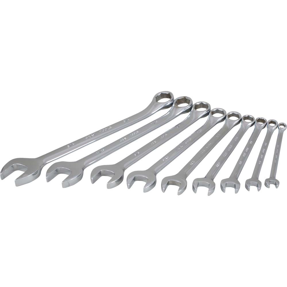 9 Piece 6 Point SAE, Mirror Chrome, Combination Wrench Set, 1/4&#34; - 3/4&#34;<span class=' ItemWarning' style='display:block;'>Item is usually in stock, but we&#39;ll be in touch if there&#39;s a problem<br /></span>