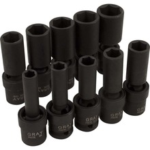 Gray Tools 35910 - 10 Piece 1/2" Drive 6 Point SAE, Deep Impact Universal Joint Socket Set, 3/8" - 15/16"