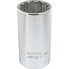 Gray Tools LD40 - 1-1/4" X 1/2" Drive, 12 Point Deep Length, Chrome Finish Socket