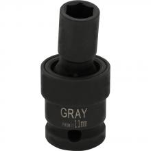 Gray Tools PHUM11 - 11mm X 1/2" Drive, 6 Point Standard Length, Universal Joint Socket, Black Impact