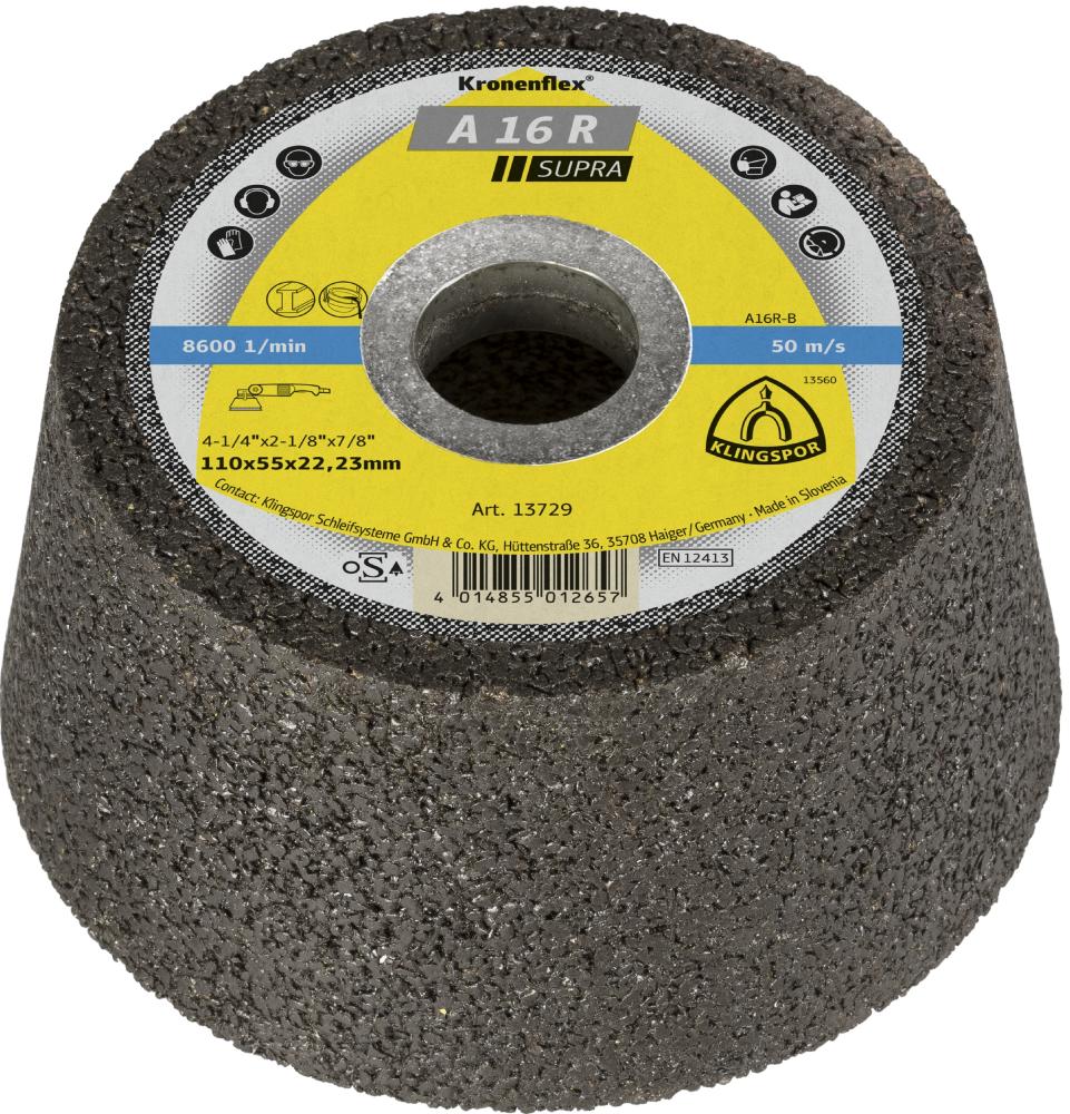 A 16 R cup grinding wheel, 4-1/4 x 2-1/8 x 7/8 Inch depressed centre<span class=' ItemWarning' style='display:block;'>Item is usually in stock, but we&#39;ll be in touch if there&#39;s a problem<br /></span>