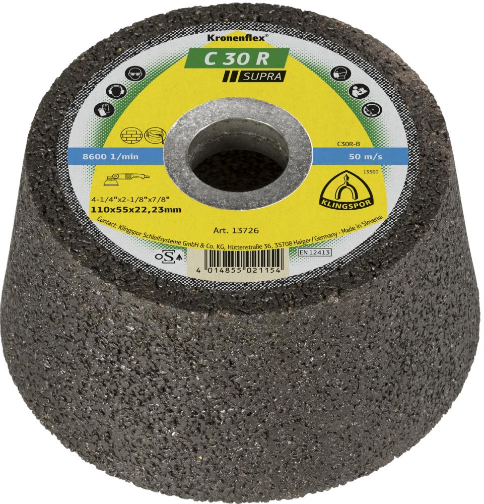 C 30 R cup grinding wheel, 4-1/4 x 2-1/8 x 7/8 Inch depressed centre<span class=' ItemWarning' style='display:block;'>Item is usually in stock, but we&#39;ll be in touch if there&#39;s a problem<br /></span>