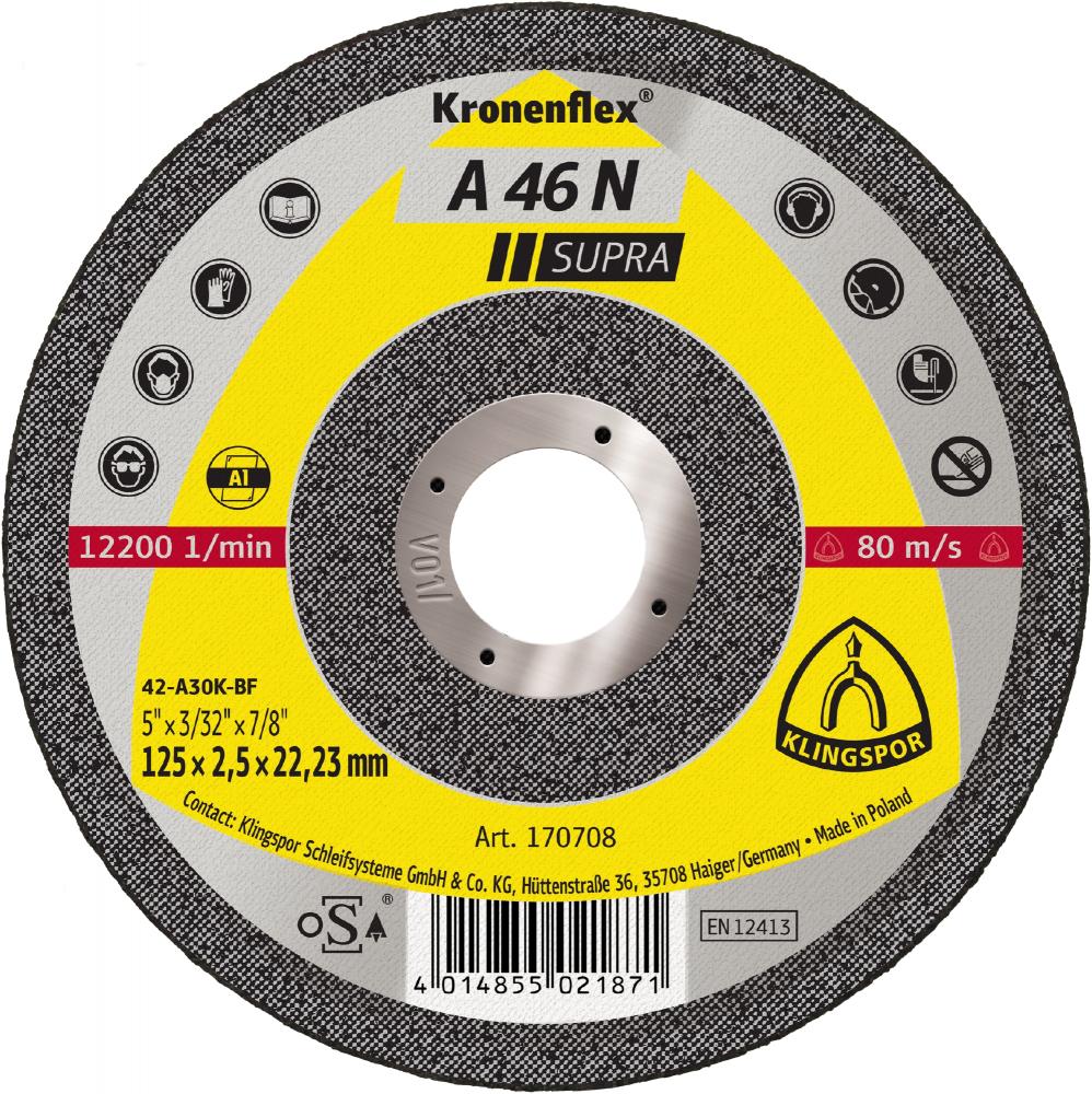 A 46 N cutting-off wheels, 5 x 3/32 x 7/8 Inch depressed centre<span class=' ItemWarning' style='display:block;'>Item is usually in stock, but we&#39;ll be in touch if there&#39;s a problem<br /></span>