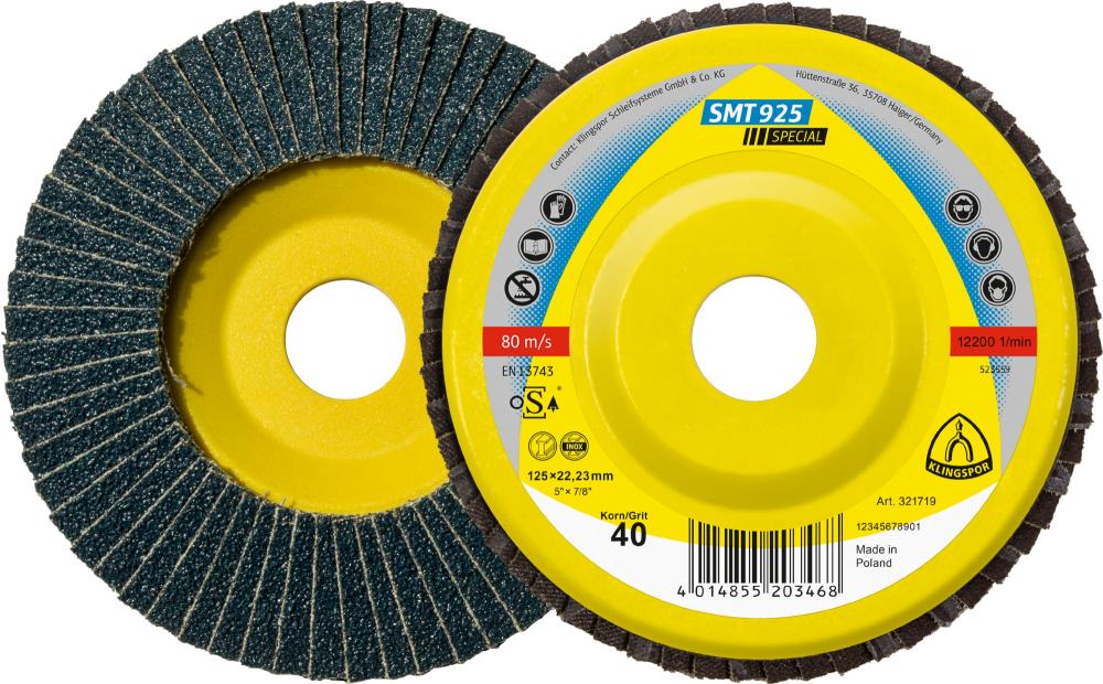 SMT 925 abrasive mop discs, 4-1/2 x 7/8 Inch grain 60 convex<span class=' ItemWarning' style='display:block;'>Item is usually in stock, but we&#39;ll be in touch if there&#39;s a problem<br /></span>