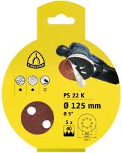 Klingspor Inc 241630 - PS 22 K abrasives (set) self-fastening, 5 Inch hole pattern GLS5, D.I.Y.-packaged with tab