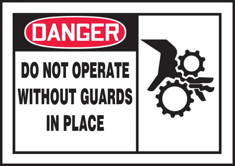 Safety Label, DANGER DO NOT OPERATE WITHOUT GUARDSâ€¦, 3 1/2&#34; x 5&#34;, Dura-Vinylâ„¢<span class=' ItemWarning' style='display:block;'>Item is usually in stock, but we&#39;ll be in touch if there&#39;s a problem<br /></span>