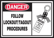 Accuform LLKT003XVE - Safety Label, DANGER FOLLOW LOCKOUT/TAGOUT PROCEDURES, 3 1/2" x 5", Dura-Vinylâ„¢