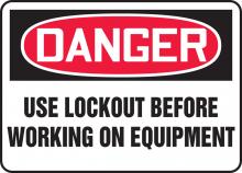 Accuform MLKT021VS - Safety Sign, DANGER USE LOCKOUT BEFORE WORKING ON EQUIPMENT, 7" x 10", Adhesive Vinyl