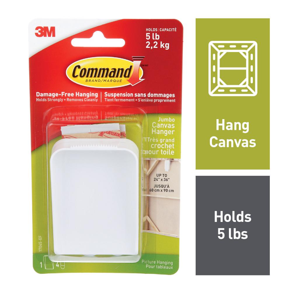 Command™ Jumbo Canvas Picture Hanger 17045-EF, White, 1 Hanger, 4 Strips Per Pack<span class=' ItemWarning' style='display:block;'>Item is usually in stock, but we&#39;ll be in touch if there&#39;s a problem<br /></span>