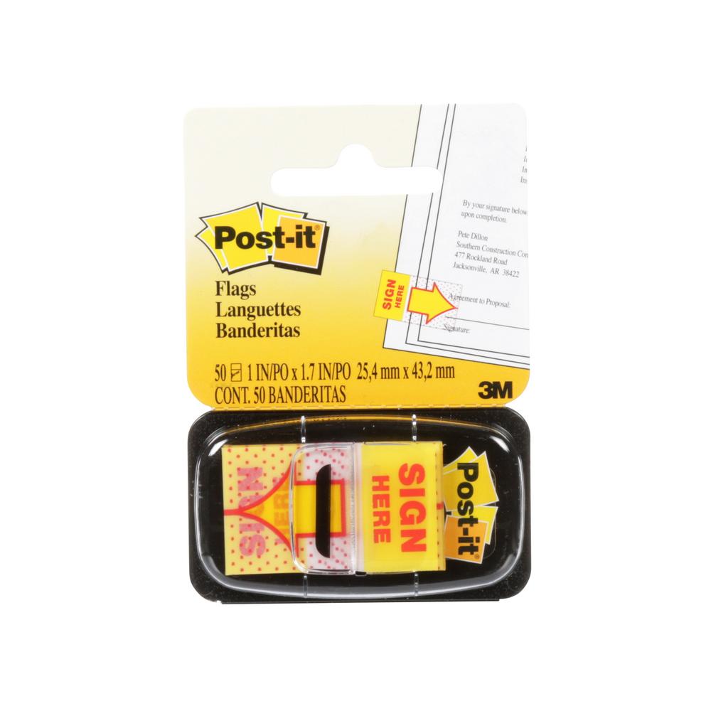 Post-it® Message Flags 680-9, &#34;Sign Here&#34;, 1 in x 1.7 (25.4 mm x 43.2 mm), 50/Pack<span class=' ItemWarning' style='display:block;'>Item is usually in stock, but we&#39;ll be in touch if there&#39;s a problem<br /></span>