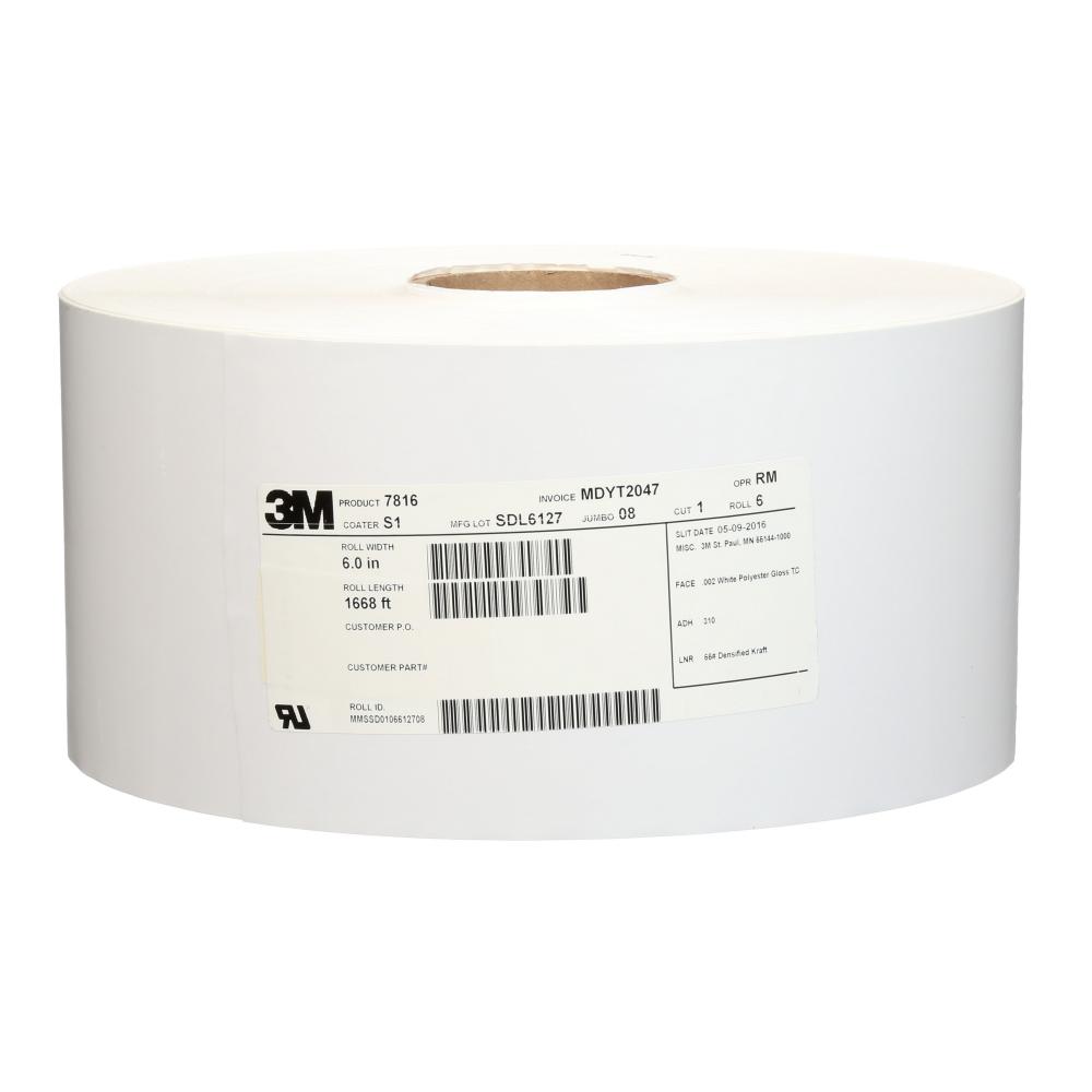 3M™ Thermal Transfer Label Materials, 7816, white, 6 in x 1668 ft (152.4 mm x 508.4 m)<span class=' ItemWarning' style='display:block;'>Item is usually in stock, but we&#39;ll be in touch if there&#39;s a problem<br /></span>