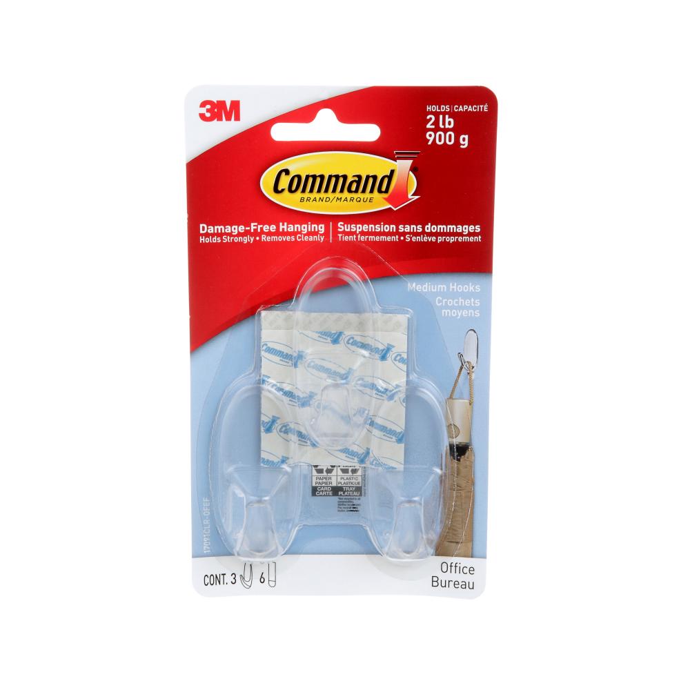 Command™ Hooks 17091CLR-OFEF, Clear, Medium, 3 Hooks/6 Strips/Pack<span class=' ItemWarning' style='display:block;'>Item is usually in stock, but we&#39;ll be in touch if there&#39;s a problem<br /></span>