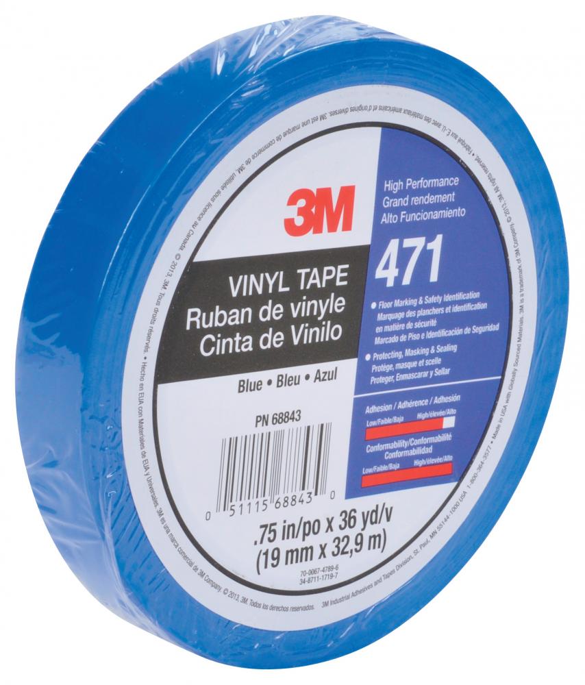 3M™ Vinyl Tape, 471, blue, 0.5 in x 36.0 yd x 5.2 mil (1.3 cm x 32.9 m x 0.1 mm)<span class=' ItemWarning' style='display:block;'>Item is usually in stock, but we&#39;ll be in touch if there&#39;s a problem<br /></span>