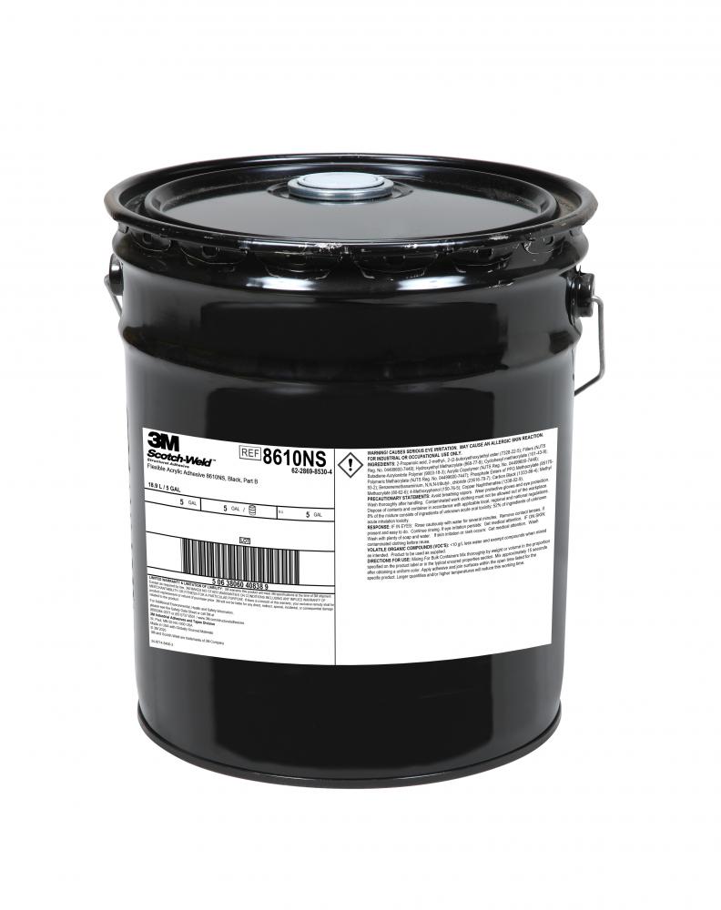 3M™ Scotch-Weld™ Flexible Acrylic Adhesive 8610NS, Black, Part B, 5 gal (19 L), Drum (Pail)<span class=' ItemWarning' style='display:block;'>Item is usually in stock, but we&#39;ll be in touch if there&#39;s a problem<br /></span>