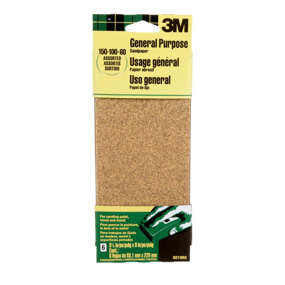 3M™ General Purpose Sanding Sheets 9019NA-CC, 3 2/3 in x 9 in, Assorted grit, 6/Pack<span class=' ItemWarning' style='display:block;'>Item is usually in stock, but we&#39;ll be in touch if there&#39;s a problem<br /></span>