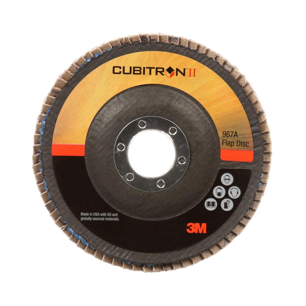 3M™ Cubitron™ II Flap Disc, 967A, T27, Quick Change, 60+, Y-weight, 4-1/2 in x 5/8-11 in<span class=' ItemWarning' style='display:block;'>Item is usually in stock, but we&#39;ll be in touch if there&#39;s a problem<br /></span>