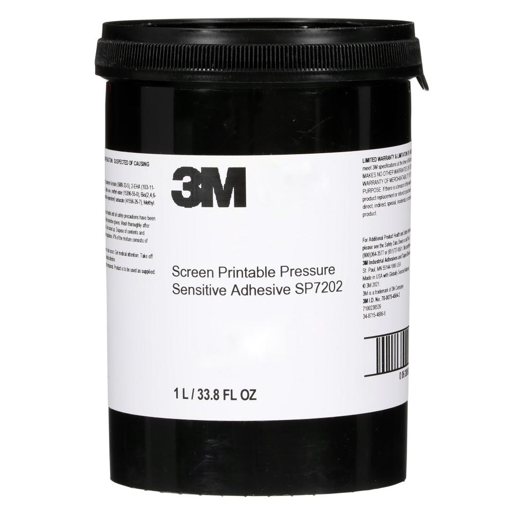 3M™ Screen Printable UV-Curing Pressure Sensitive Adhesive SP7202, Clear, 6 Bottles/Case<span class=' ItemWarning' style='display:block;'>Item is usually in stock, but we&#39;ll be in touch if there&#39;s a problem<br /></span>