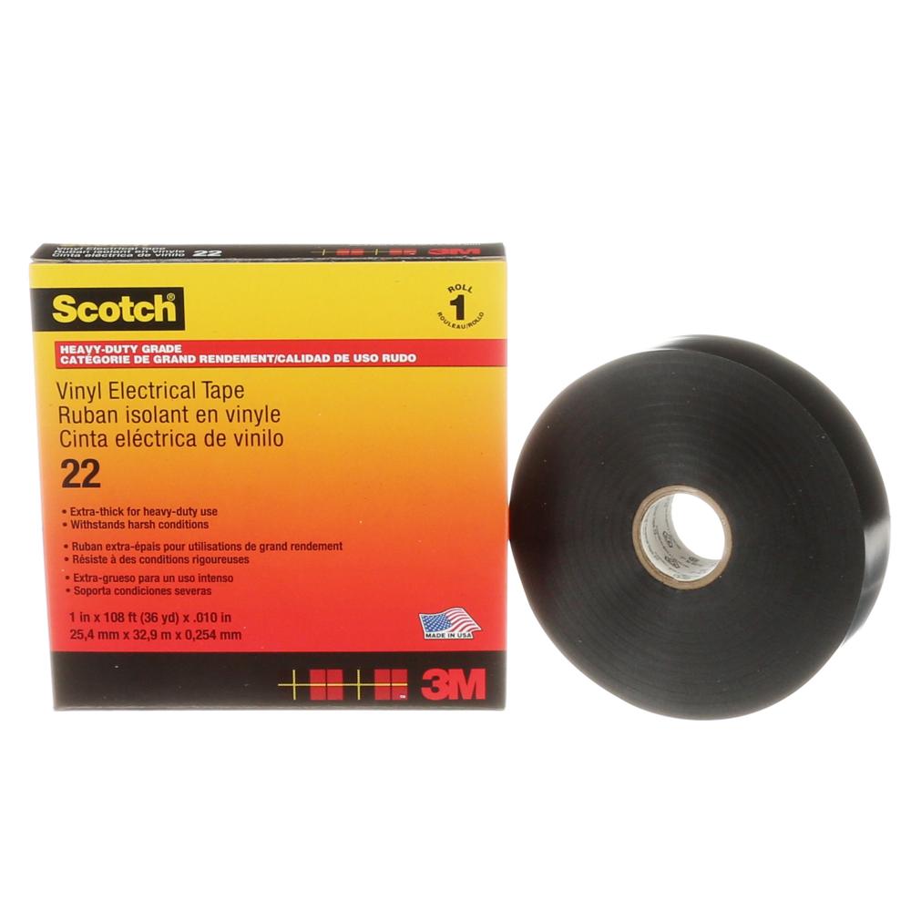 Scotch® Vinyl Electrical Tape, 22, black, 10 mil (0.25 mm), 1 in x 36 yd (25.4 mm x 32.9 m)<span class=' ItemWarning' style='display:block;'>Item is usually in stock, but we&#39;ll be in touch if there&#39;s a problem<br /></span>