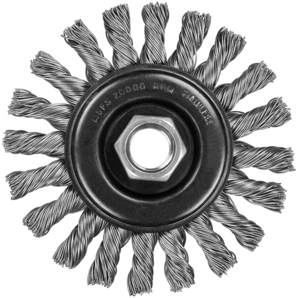 4&#34; x 5/8&#34;-11 XP .020 Stainless Cable Twist Wire Wheel<span class=' ItemWarning' style='display:block;'>Item is usually in stock, but we&#39;ll be in touch if there&#39;s a problem<br /></span>