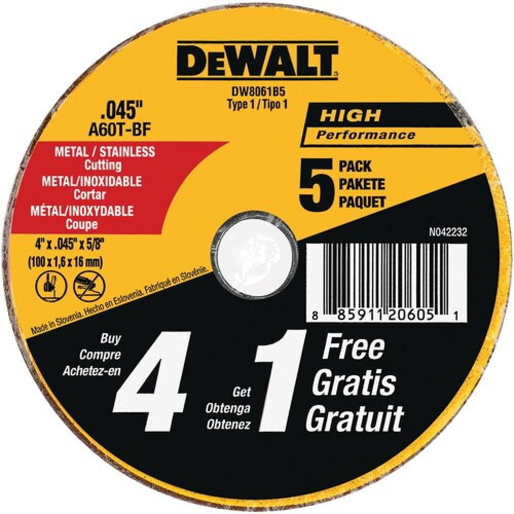 4&#34; x .045&#34; x 5/8&#34; metal and stainless cutting 5 Pack<span class=' ItemWarning' style='display:block;'>Item is usually in stock, but we&#39;ll be in touch if there&#39;s a problem<br /></span>
