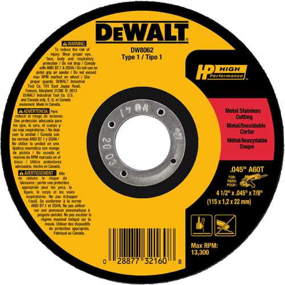 4-1/2&#34; x .045&#34; x 7/8&#34; metal and stainless cutting<span class=' ItemWarning' style='display:block;'>Item is usually in stock, but we&#39;ll be in touch if there&#39;s a problem<br /></span>
