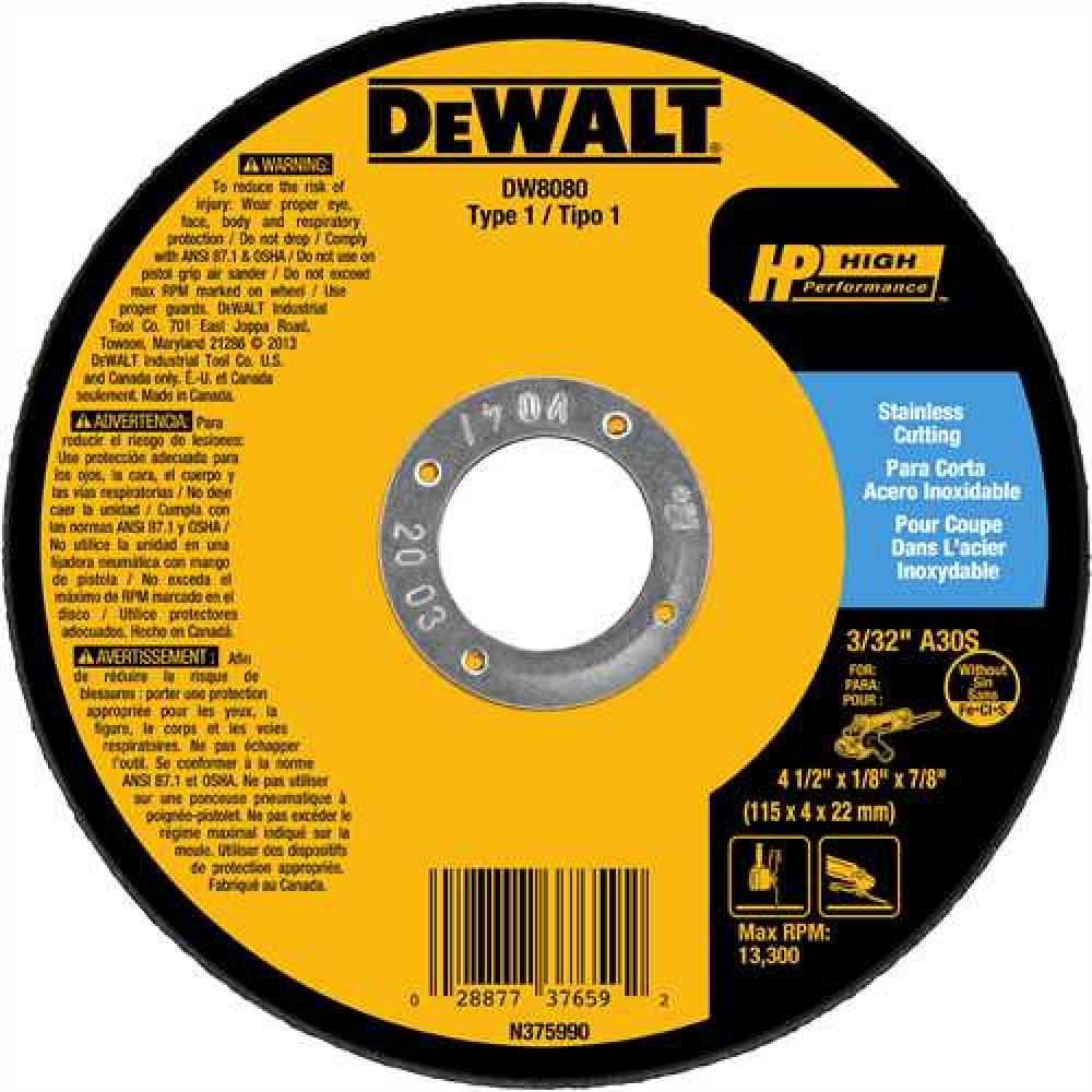 4-1/2&#34; x 3/32&#34; x 7/8&#34; T1 Stainless Steel Cutting Wheel<span class=' ItemWarning' style='display:block;'>Item is usually in stock, but we&#39;ll be in touch if there&#39;s a problem<br /></span>
