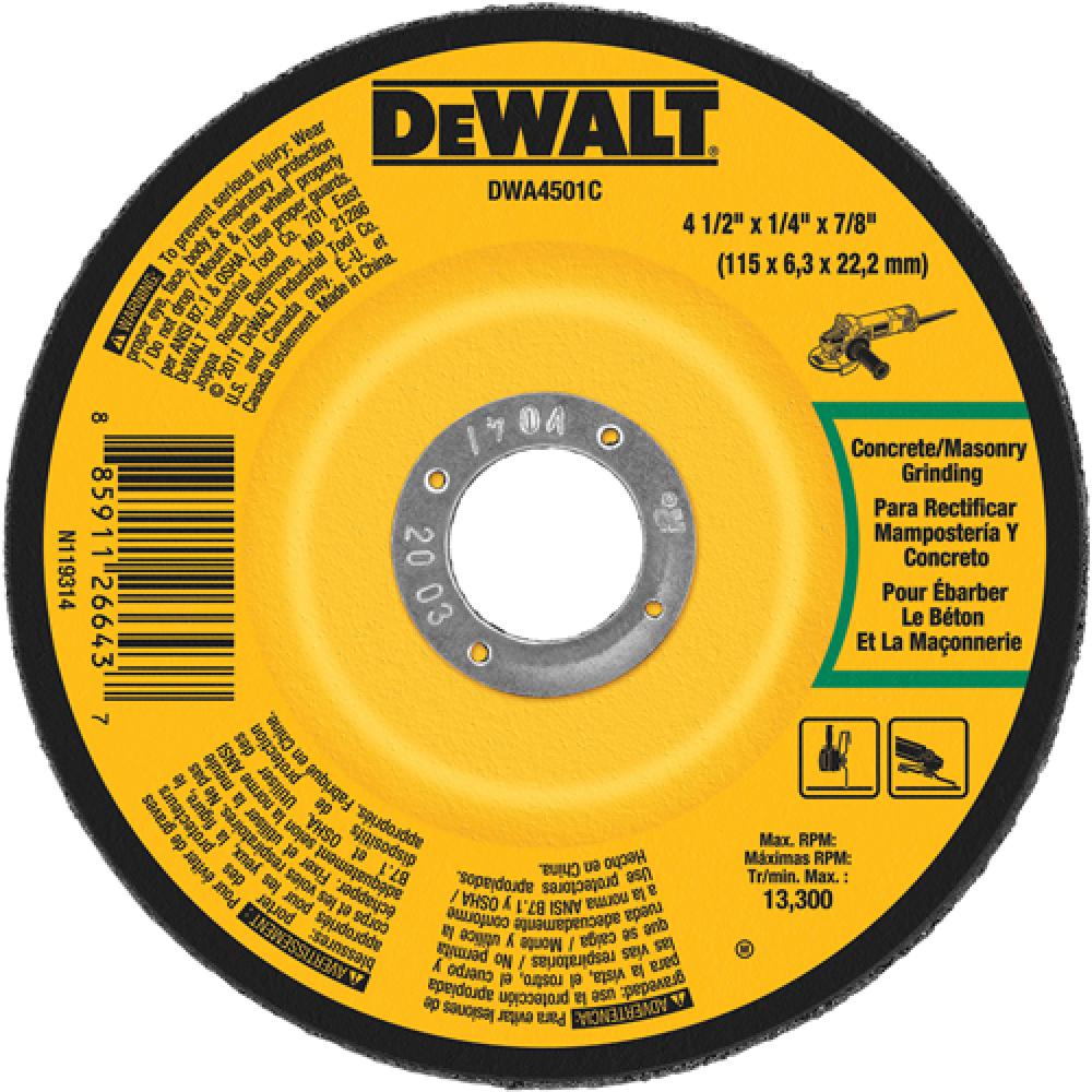 4-1/2&#34; x 1/4&#34; x 7/8&#34; Concrete/Masonry Grinding Wheel<span class=' ItemWarning' style='display:block;'>Item is usually in stock, but we&#39;ll be in touch if there&#39;s a problem<br /></span>