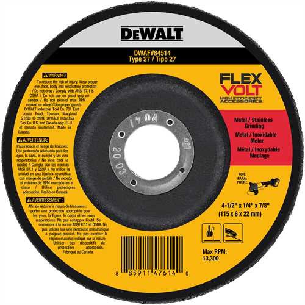 <p>&nbsp;4-1/2&quot; x 1/4&quot; x 7/8&quot; T27 Flexvolt Grinding Wheel</p><span class=' ItemWarning' style='display:block;'>Item is usually in stock, but we&#39;ll be in touch if there&#39;s a problem<br /></span>