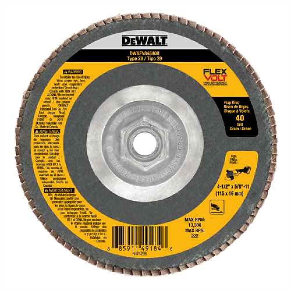<p>&nbsp;4-1/2&quot; x 5/8&quot;-11 40G T29 Flexvolt Flap Disc&nbsp;</p><span class=' ItemWarning' style='display:block;'>Item is usually in stock, but we&#39;ll be in touch if there&#39;s a problem<br /></span>