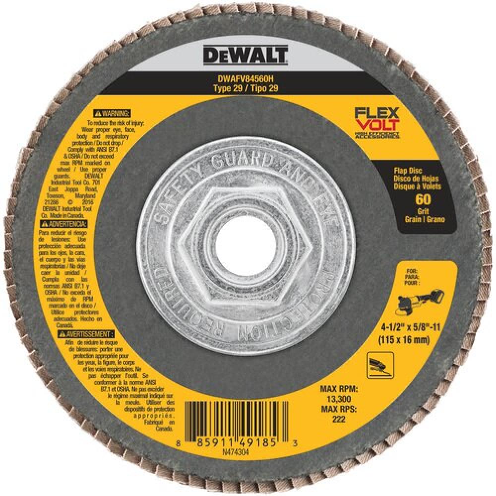 <p>&nbsp;4-1/2&quot; x 5/8&quot;-11 60G T29 Flexvolt Flap Disc</p><span class=' ItemWarning' style='display:block;'>Item is usually in stock, but we&#39;ll be in touch if there&#39;s a problem<br /></span>