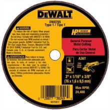 DeWalt DW8705 - 3" x 1/16" x 3/8" A36T fast cutting wheel