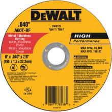 DeWalt DW8725L - 6" x .040 x 7/8" Metal Thin Cut-off Wheel -Type 1 Flat Cutting Wheel