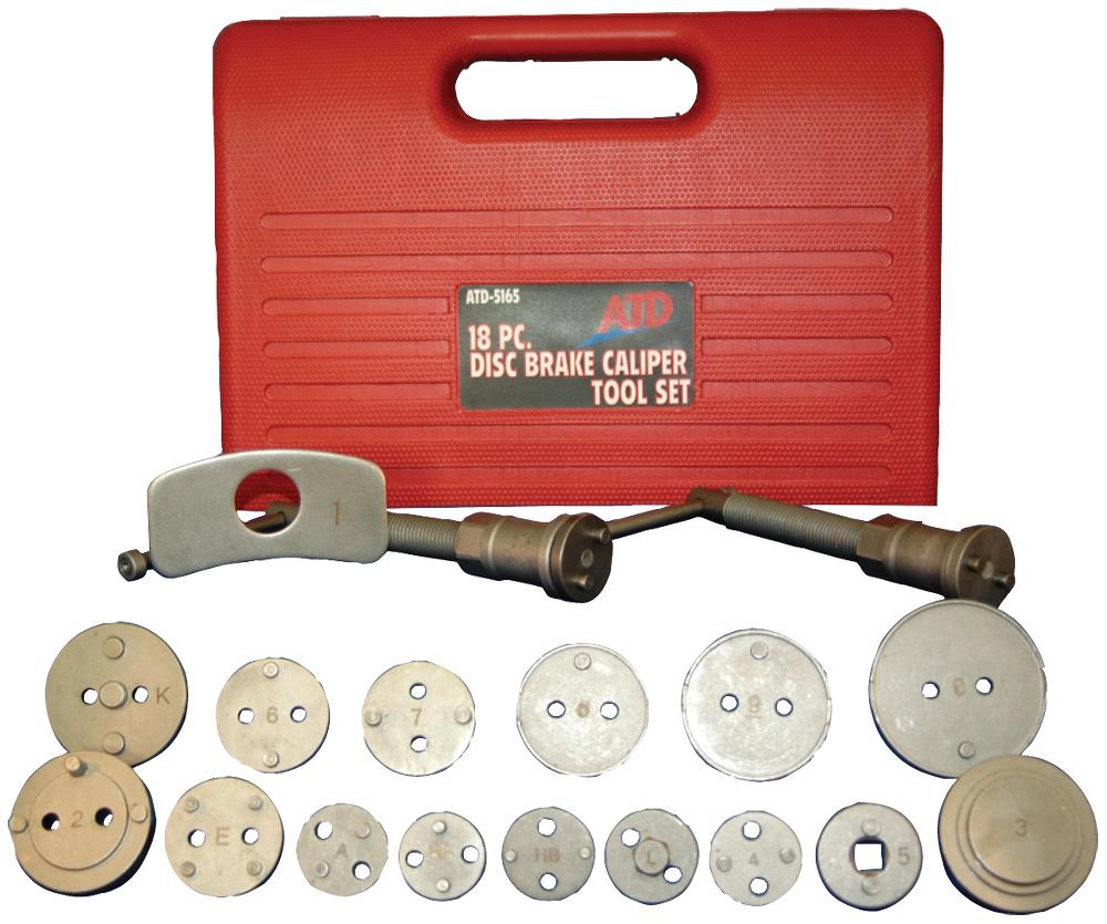 18 PC. DISC BRAKE CALIPER TOOL SET FOR MOST DOMESTIC AND IMPORT 2WD & 4WD VEHICLES<span class=' ItemWarning' style='display:block;'>Item is usually in stock, but we&#39;ll be in touch if there&#39;s a problem<br /></span>