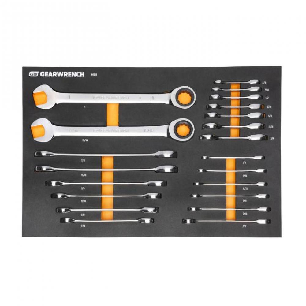 21 Pc. 72-Tooth 12 Point SAE Standard & Stubby Combination Ratcheting Wrench Set with Foam Storage T<span class=' ItemWarning' style='display:block;'>Item is usually in stock, but we&#39;ll be in touch if there&#39;s a problem<br /></span>