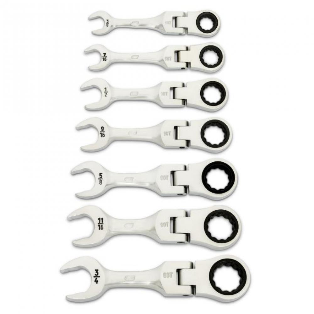 7 Pc. 90-Tooth 12 Point SAE Stubby Flex Combination Ratcheting Wrench Set<span class=' ItemWarning' style='display:block;'>Item is usually in stock, but we&#39;ll be in touch if there&#39;s a problem<br /></span>