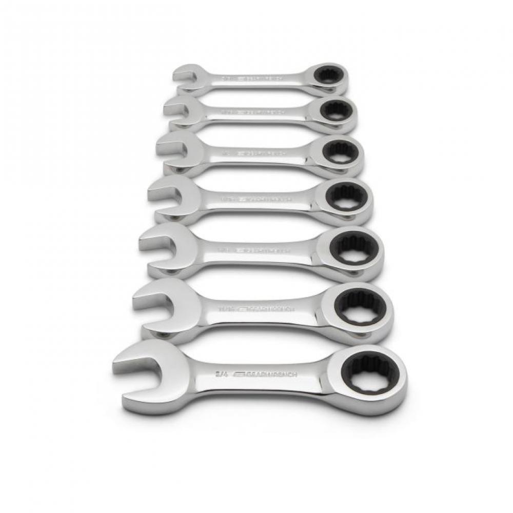 7 Pc. 72-Tooth 12 Point SAE Stubby Combination Ratcheting Wrench Set<span class=' ItemWarning' style='display:block;'>Item is usually in stock, but we&#39;ll be in touch if there&#39;s a problem<br /></span>