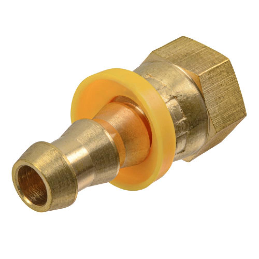 3/8&#34;x3/8&#34; Push-On Hose Ends w/Female SAE 45° Flare Swivel Brass<span class=' ItemWarning' style='display:block;'>Item is usually in stock, but we&#39;ll be in touch if there&#39;s a problem<br /></span>