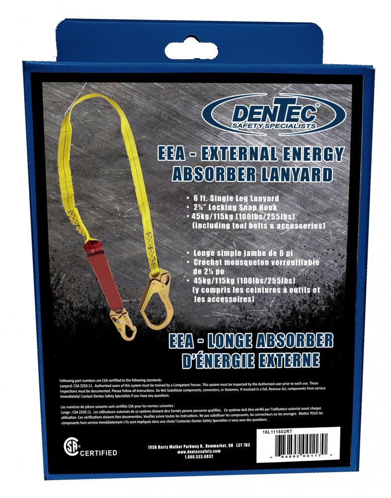 6FT EEA SINGLE LANYARD W/2-1/4 HOOK/RET<span class=' ItemWarning' style='display:block;'>Item is usually in stock, but we&#39;ll be in touch if there&#39;s a problem<br /></span>