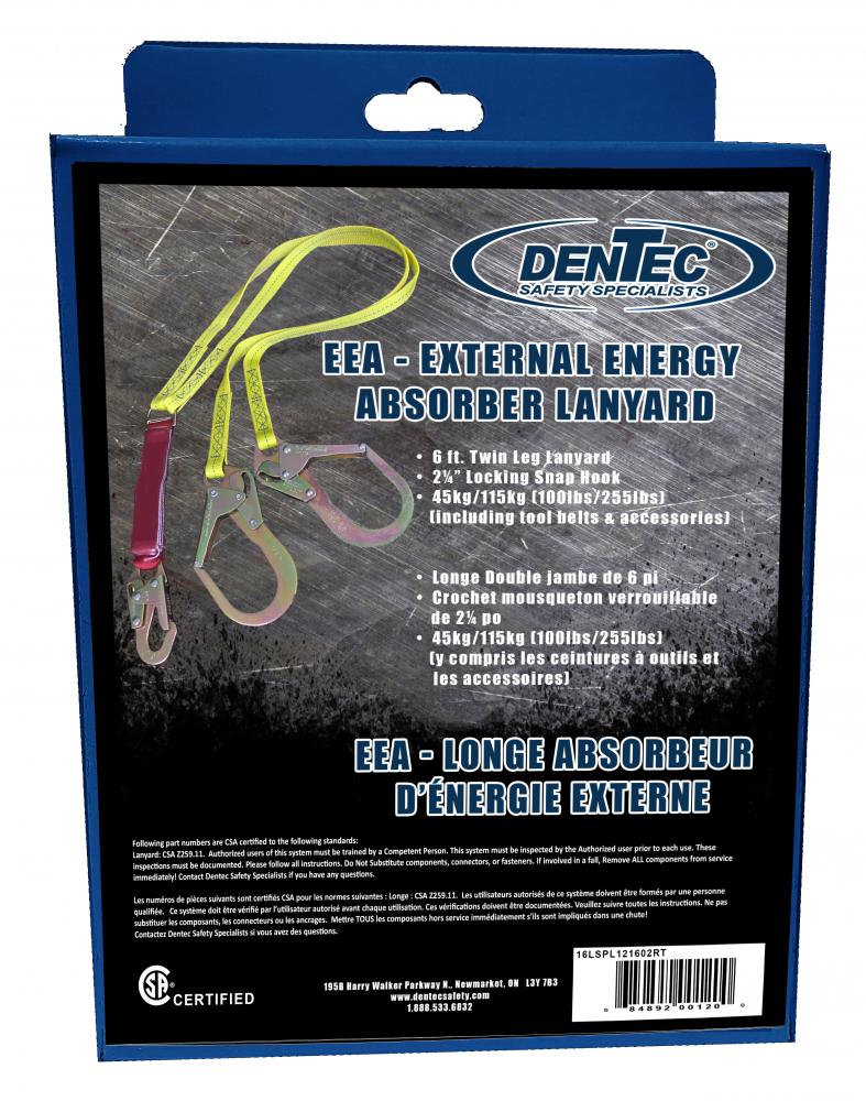 6FT EEA TWIN LANYARD W/2-1/4 HOOK/RETAIL<span class=' ItemWarning' style='display:block;'>Item is usually in stock, but we&#39;ll be in touch if there&#39;s a problem<br /></span>