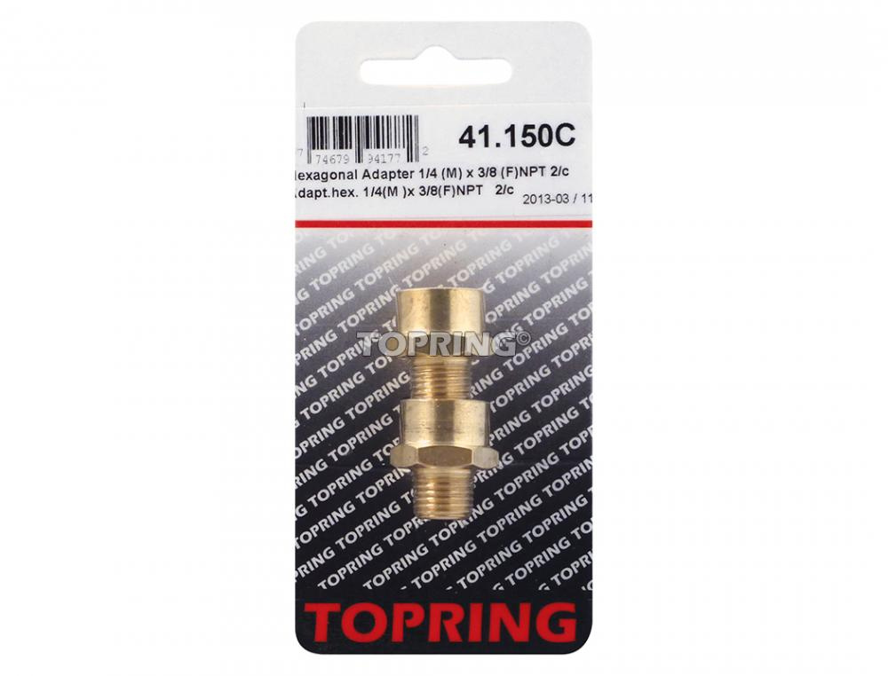 Brass Hexagonal Adapter 1/4 (M) to 3/8 (F) NPT<span class=' ItemWarning' style='display:block;'>Item is usually in stock, but we&#39;ll be in touch if there&#39;s a problem<br /></span>