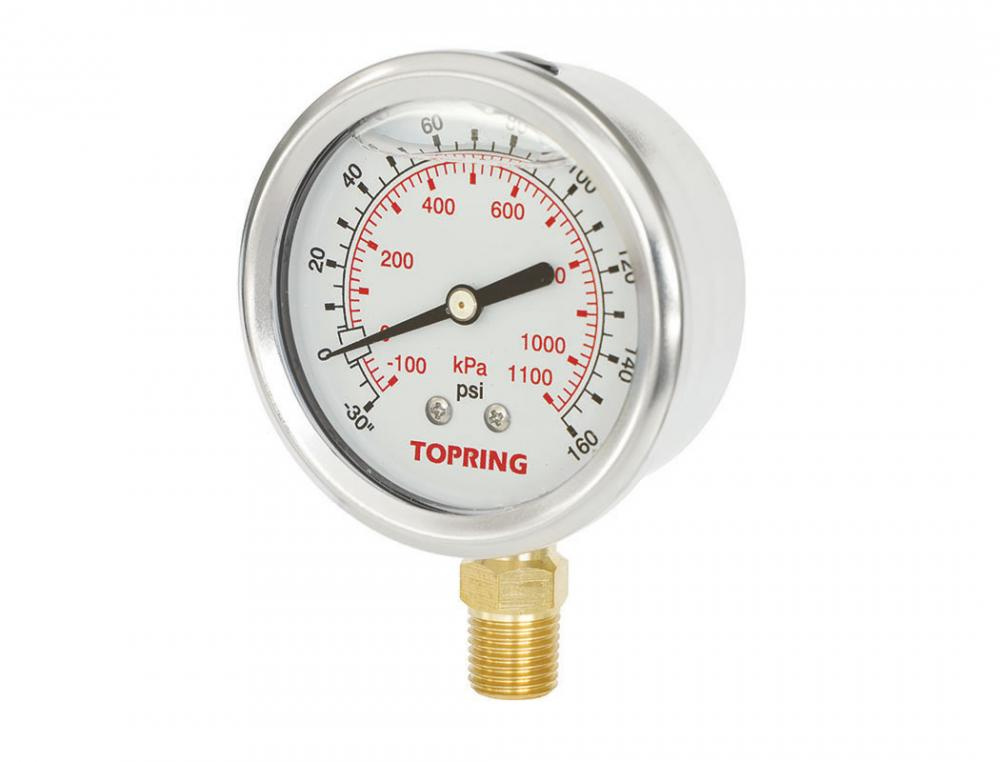 2-1/2 In. Stainless Steel Liquid Filled Pressure Gauge With Glycerin 30 Hg + 160 PSI<span class=' ItemWarning' style='display:block;'>Item is usually in stock, but we&#39;ll be in touch if there&#39;s a problem<br /></span>